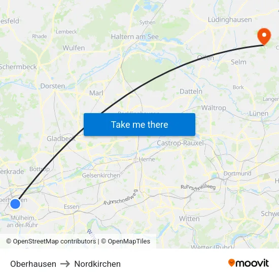 Oberhausen to Nordkirchen map