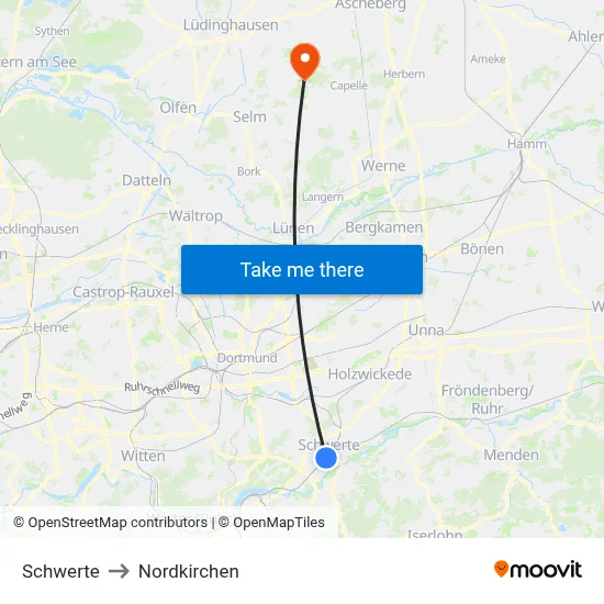 Schwerte to Nordkirchen map