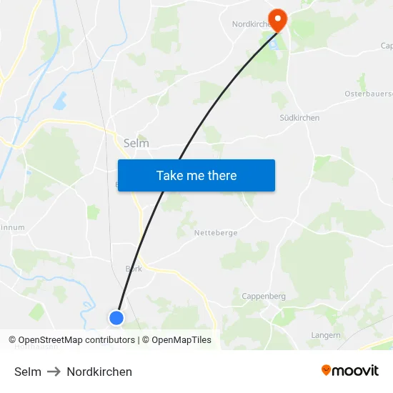 Selm to Nordkirchen map