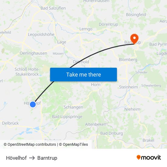 Hövelhof to Barntrup map