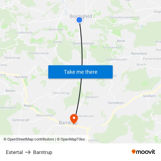 Extertal to Barntrup map
