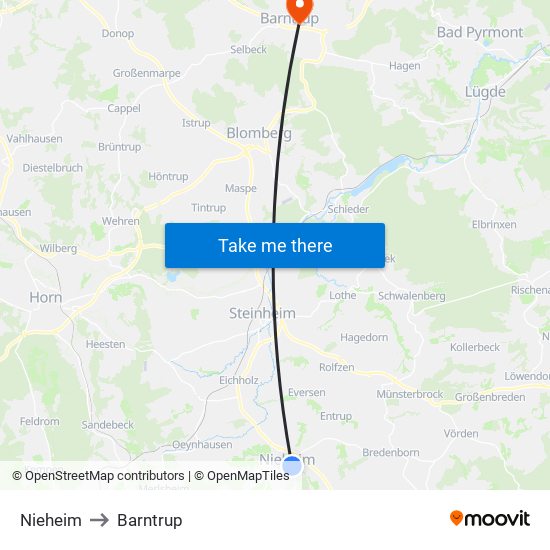 Nieheim to Barntrup map