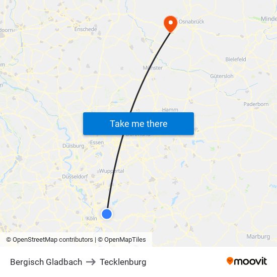 Bergisch Gladbach to Tecklenburg map