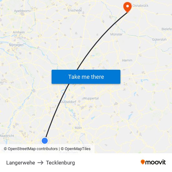 Langerwehe to Tecklenburg map