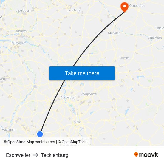 Eschweiler to Tecklenburg map