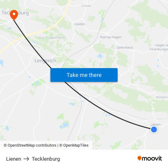 Lienen to Tecklenburg map