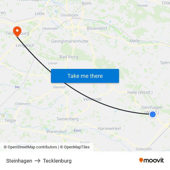 Steinhagen to Tecklenburg map