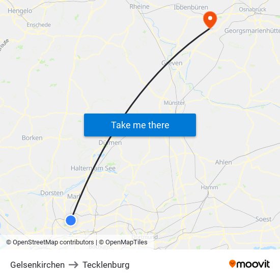 Gelsenkirchen to Tecklenburg map