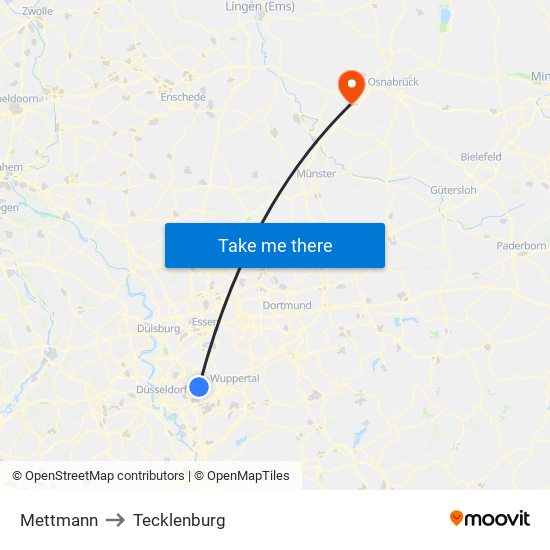 Mettmann to Tecklenburg map