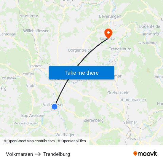 Volkmarsen to Trendelburg map