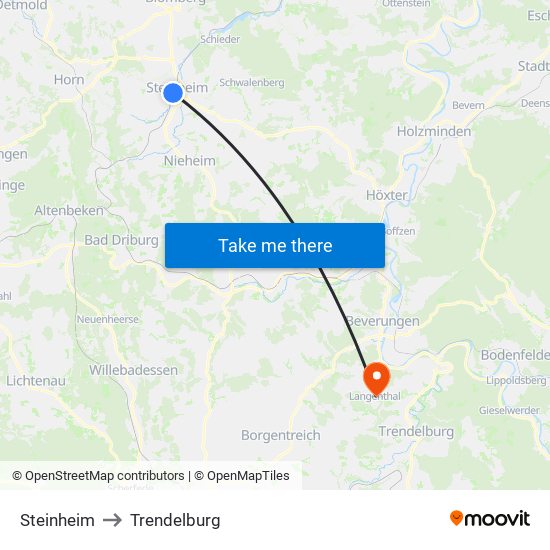 Steinheim to Trendelburg map