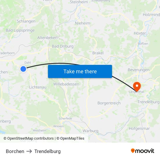 Borchen to Trendelburg map