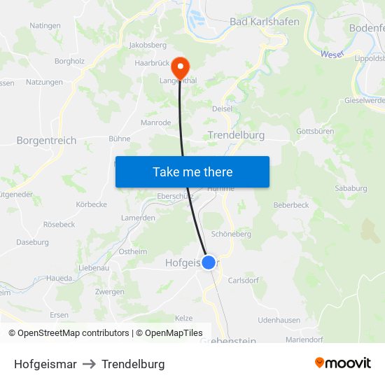 Hofgeismar to Trendelburg map