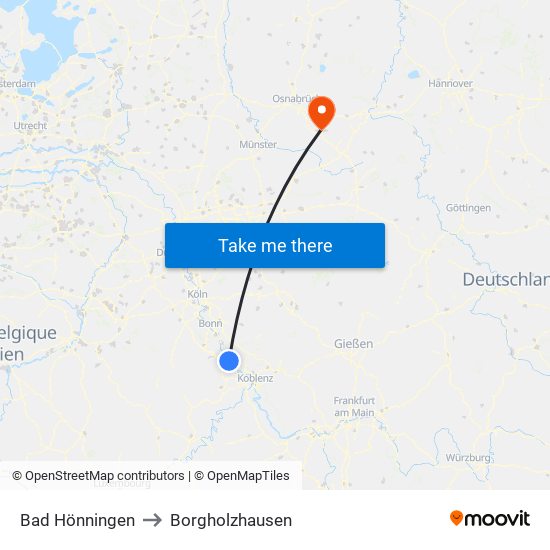 Bad Hönningen to Borgholzhausen map