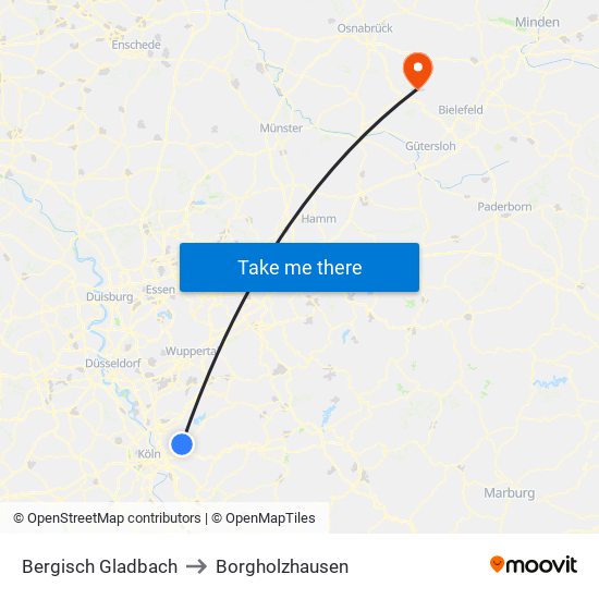 Bergisch Gladbach to Borgholzhausen map