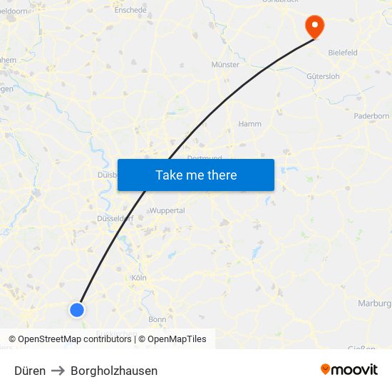 Düren to Borgholzhausen map