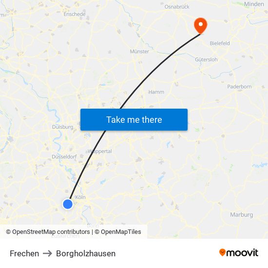 Frechen to Borgholzhausen map