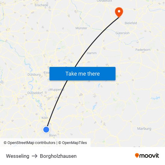 Wesseling to Borgholzhausen map