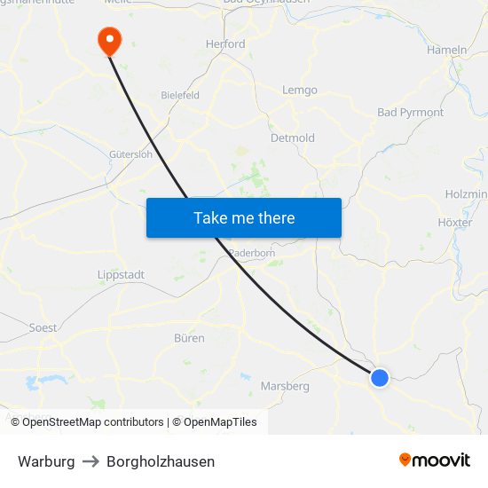 Warburg to Borgholzhausen map