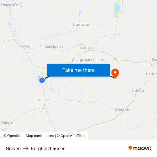 Greven to Borgholzhausen map