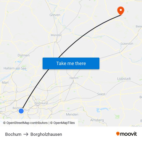 Bochum to Borgholzhausen map