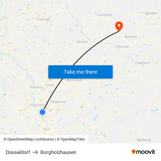 Düsseldorf to Borgholzhausen map