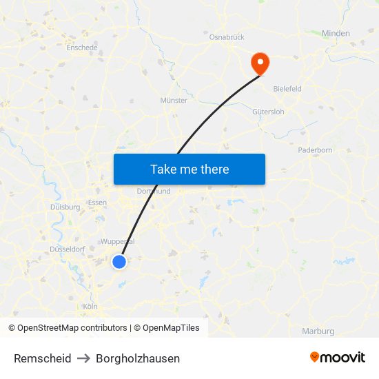 Remscheid to Borgholzhausen map