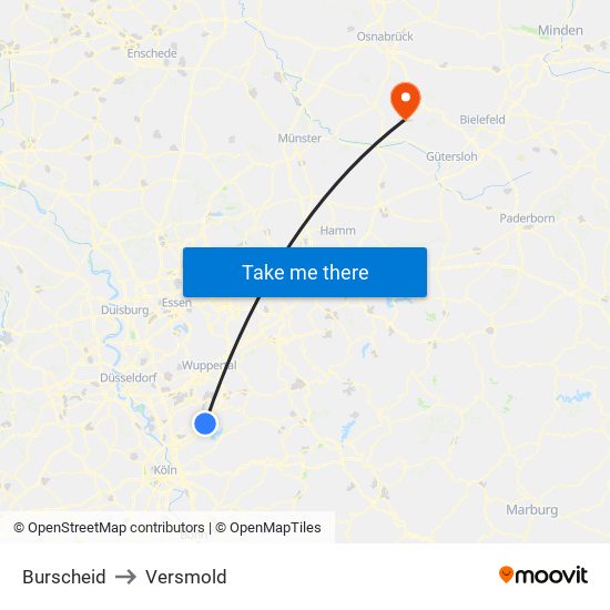 Burscheid to Versmold map