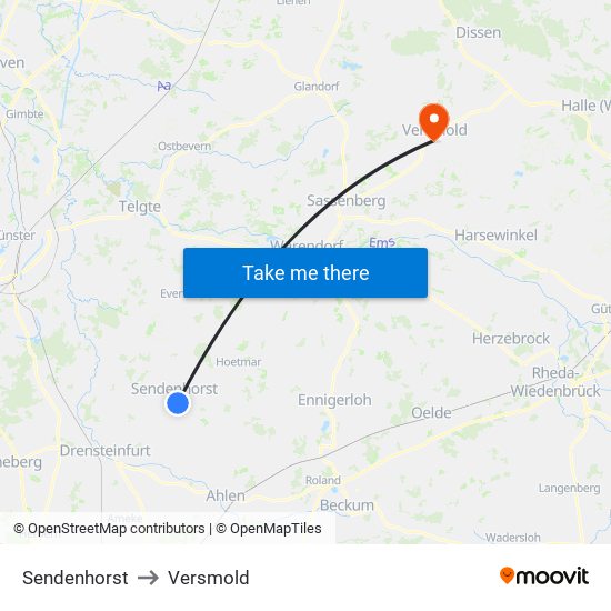 Sendenhorst to Versmold map