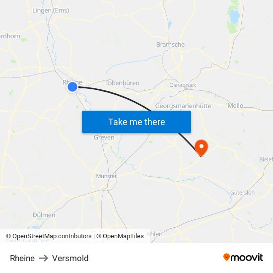 Rheine to Versmold map