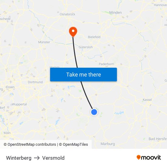 Winterberg to Versmold map