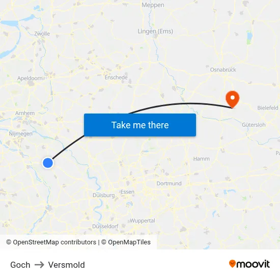 Goch to Versmold map