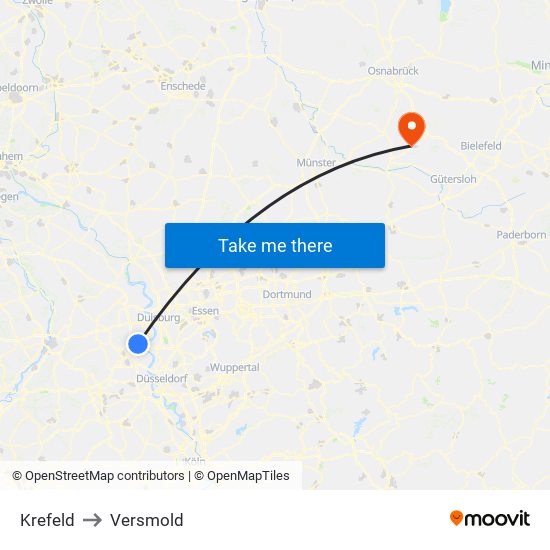 Krefeld to Versmold map