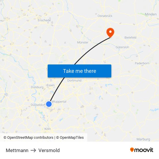 Mettmann to Versmold map