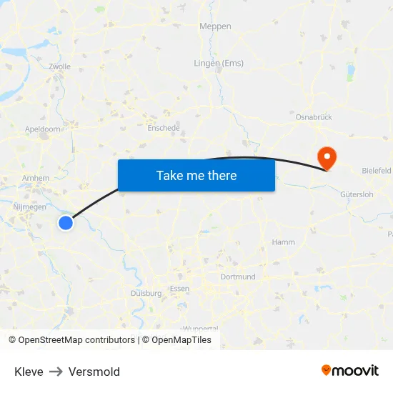 Kleve to Versmold map