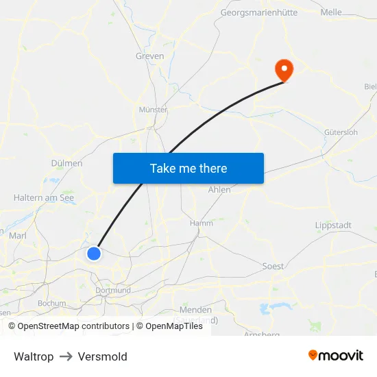Waltrop to Versmold map