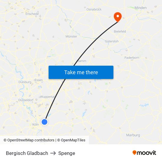 Bergisch Gladbach to Spenge map