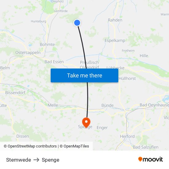 Stemwede to Spenge map