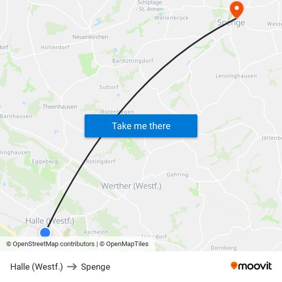 Halle (Westf.) to Spenge map