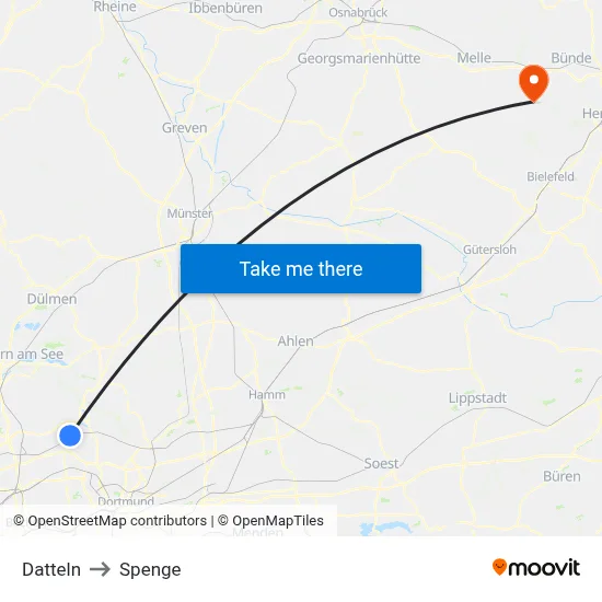 Datteln to Spenge map