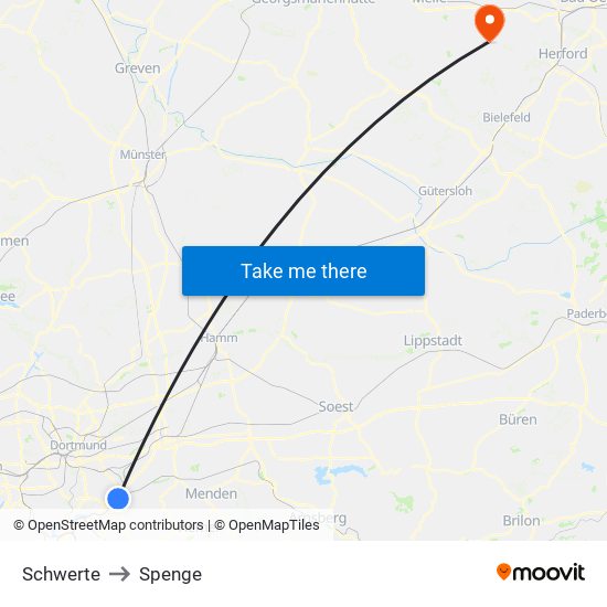 Schwerte to Spenge map