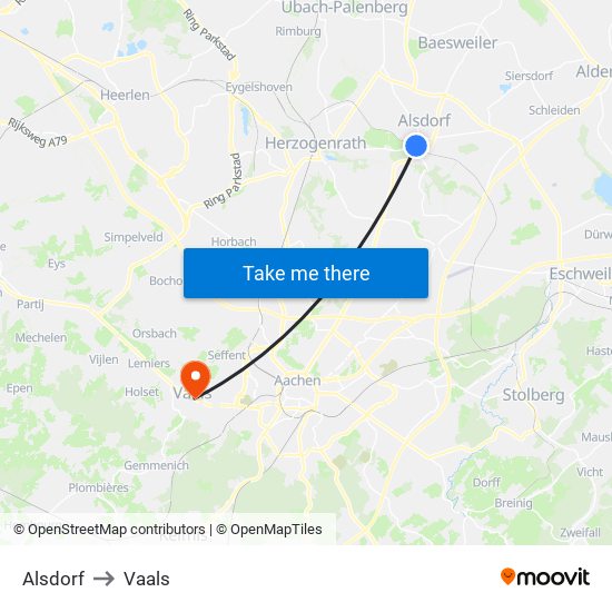 Alsdorf to Vaals map