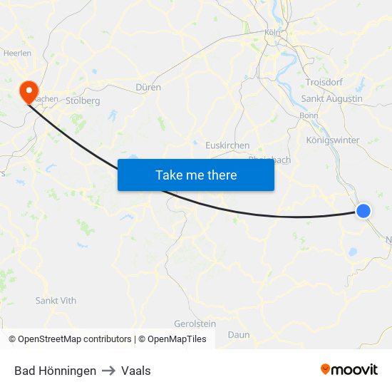 Bad Hönningen to Vaals map