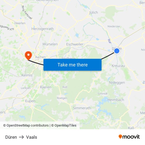 Düren to Vaals map