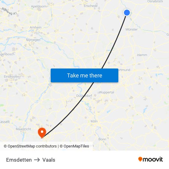 Emsdetten to Vaals map