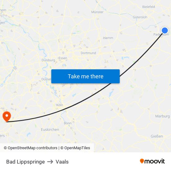 Bad Lippspringe to Vaals map