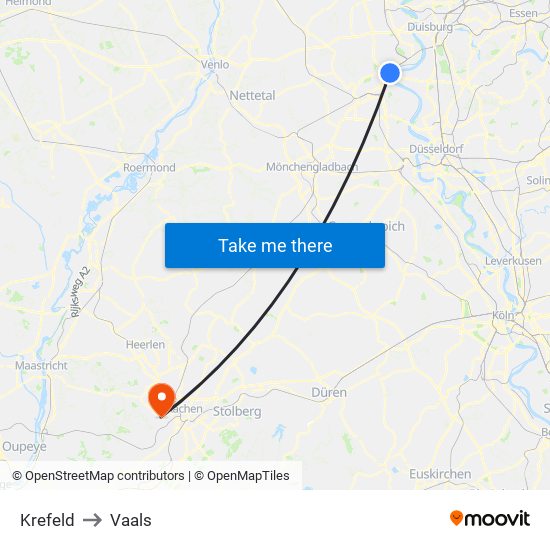 Krefeld to Vaals map