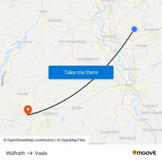 Wülfrath to Vaals map
