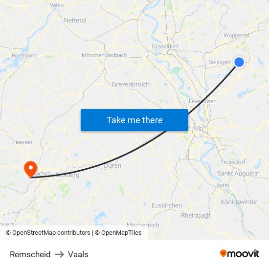 Remscheid to Vaals map