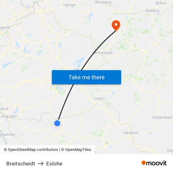 Breitscheidt to Eslohe map